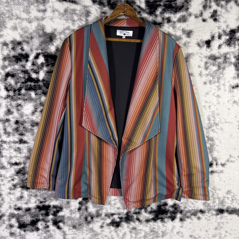 Crazy Train Jacket Womens Size Large Striped Colorful Open 70s Hippie Cowgirl‎